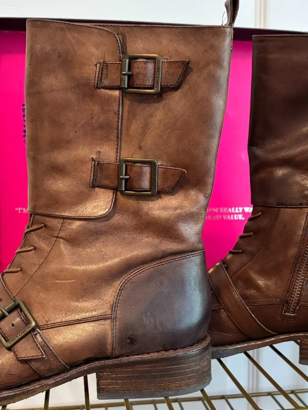 Vince Camuto brown leather moto ankle boots – size 9,